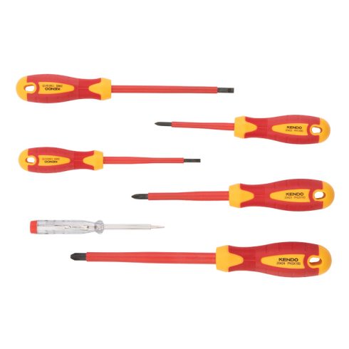 KENDO VDE Isoliertes Schraubenzieher-Set 5+1 teilig, SL+PH+Phasenprüfer, Nr. 20483