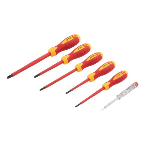 KENDO VDE Isoliertes Schraubenzieher-Set 5+1 teilig, SL+PH+Phasenprüfer, Nr. 20483