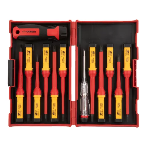 KENDO VDE szigetelt csavarhúzó készlet 12+1r. SL+PH+PZ+TX+fázisceruza No.20485