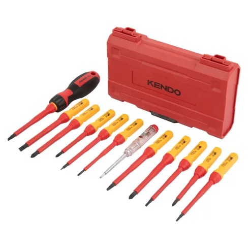 KENDO VDE szigetelt csavarhúzó készlet 12+1r. SL+PH+PZ+TX+fázisceruza No.20485
