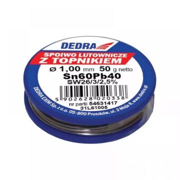   DEDRA Lötzinn mit Flussmittel, 1,0mm, 50g, 60%Sn, Pb40Sn60 31L61005