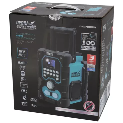 DEDRA Akkumulátoros DAB+/FM rádió 18V bluetooth USB DED7006BT
