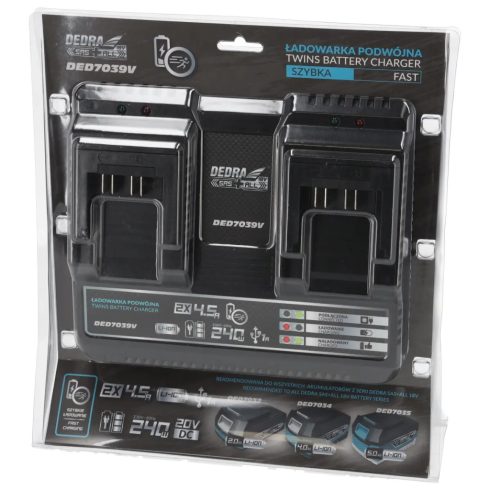 DEDRA Doppel-Schnellladegerät Smart, Quick Charge 18V, SAS + ALL DED7039V