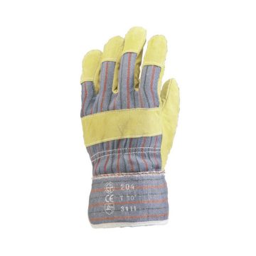   EP Leather Work Gloves, Yellow Cow Split Leather/Striped Canvas, Palm Lining, Size 10 No.204