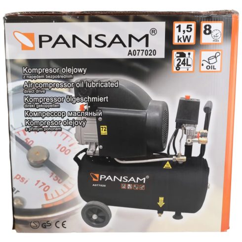 DEDRA Ölgeschmierter Kompressor 1500W, 8atm, 24liter, 200l/min, zwei Nanometer, zwei Schnellanschlüsse A077020