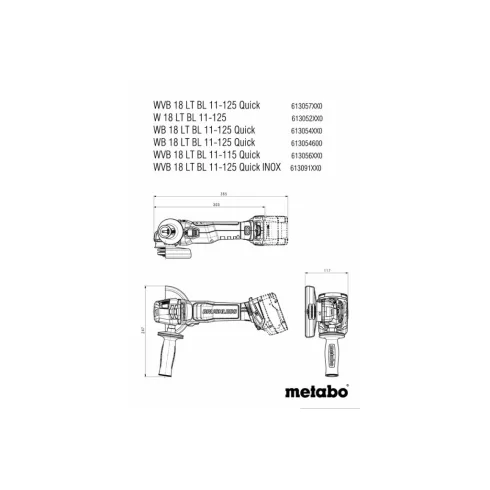 METABO W 18 LT BL 11-125 akkus sarokcsiszoló (géptest+metaBOX) 165 L  613052840