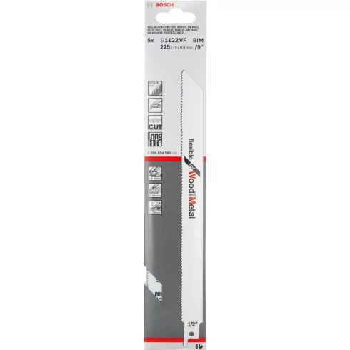 BOSCH  S 1122 VF Flexible Wood and Metal szablyafûrészlap 225x19x0,9  5 db / csomag