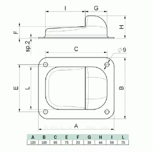 Kapuütköző lecsavarozható 120x100x44 mm