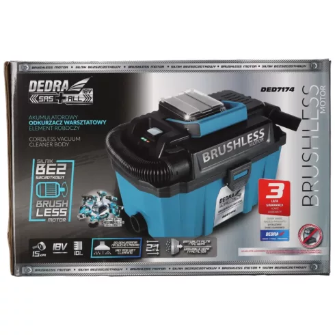 DEDRA Akkumulátoros műhelyporszívó 18V  kefenélküli DED7174