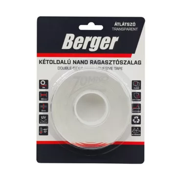   BERGER Double-Sided Nano Adhesive Tape, 3 m × 30 mm / 2 mm, Transparent