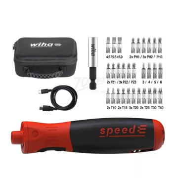 WIHA SpeedE PocketDrive E-Screwdriver and Bit Set, 34 Pieces