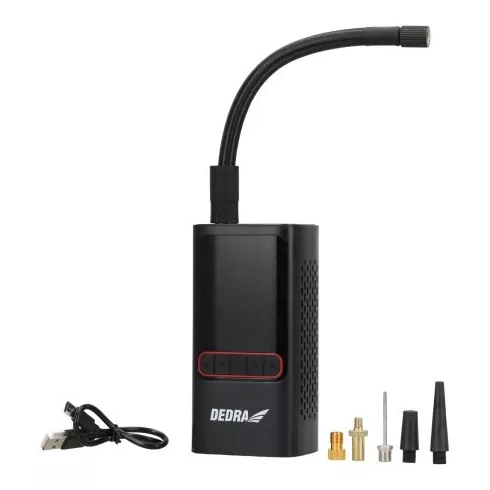 DEDRA Akkumulátoros Autó, Motor és Kerékpár pumpa 2x2000mAh-os powerbankkal 3 különböző szelep  DEPP011