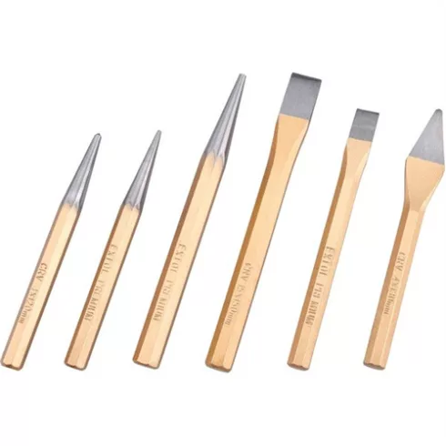 Lyukasztó pontozó és véső készlet szerszámtokban 6db/csomag CrV. hossz.:120-150mm